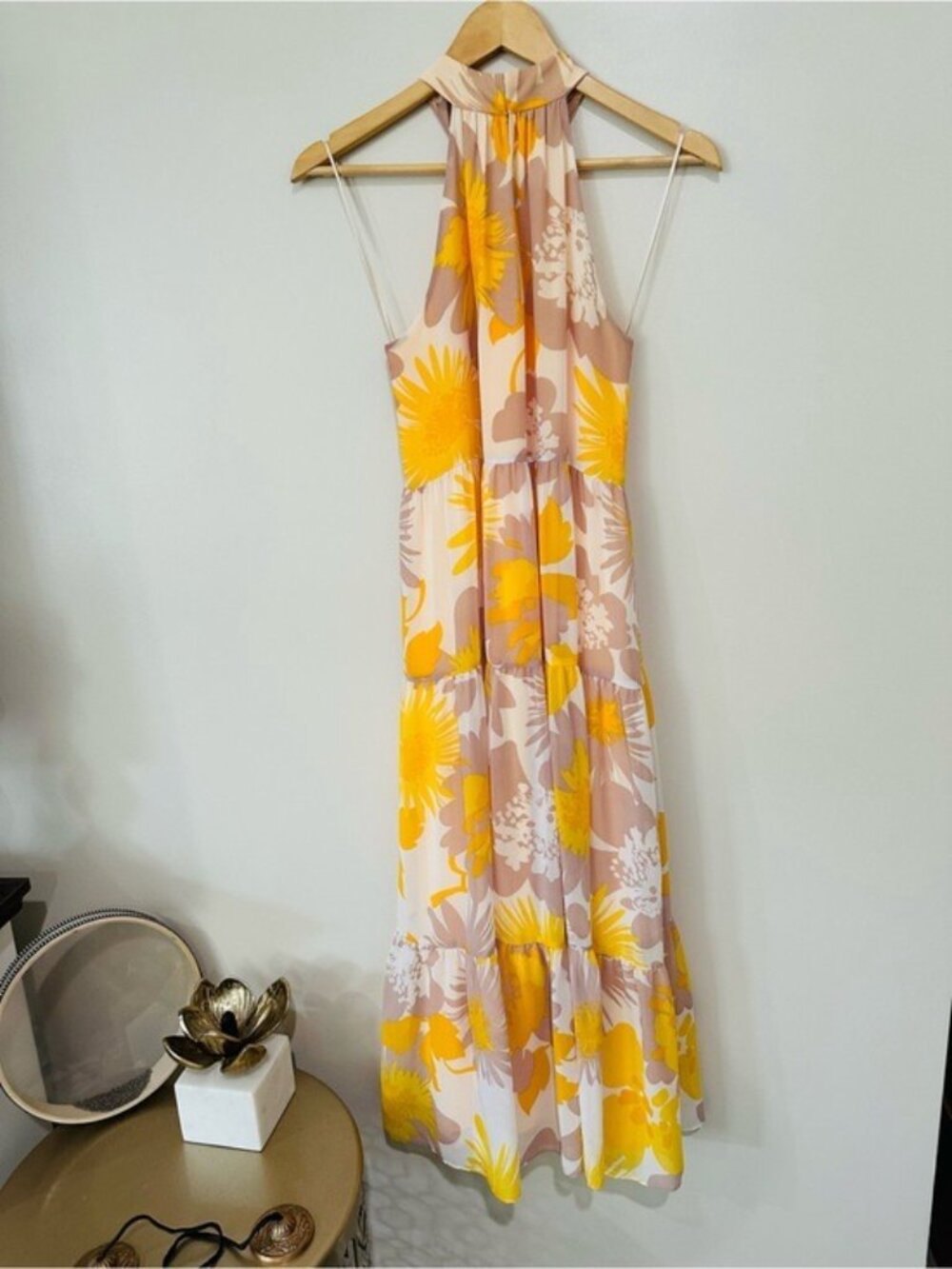 Trina Turk Yellow Sunglasses Floral Halter Tiered Maxi Dress Size 4 - Picture 3 of 11